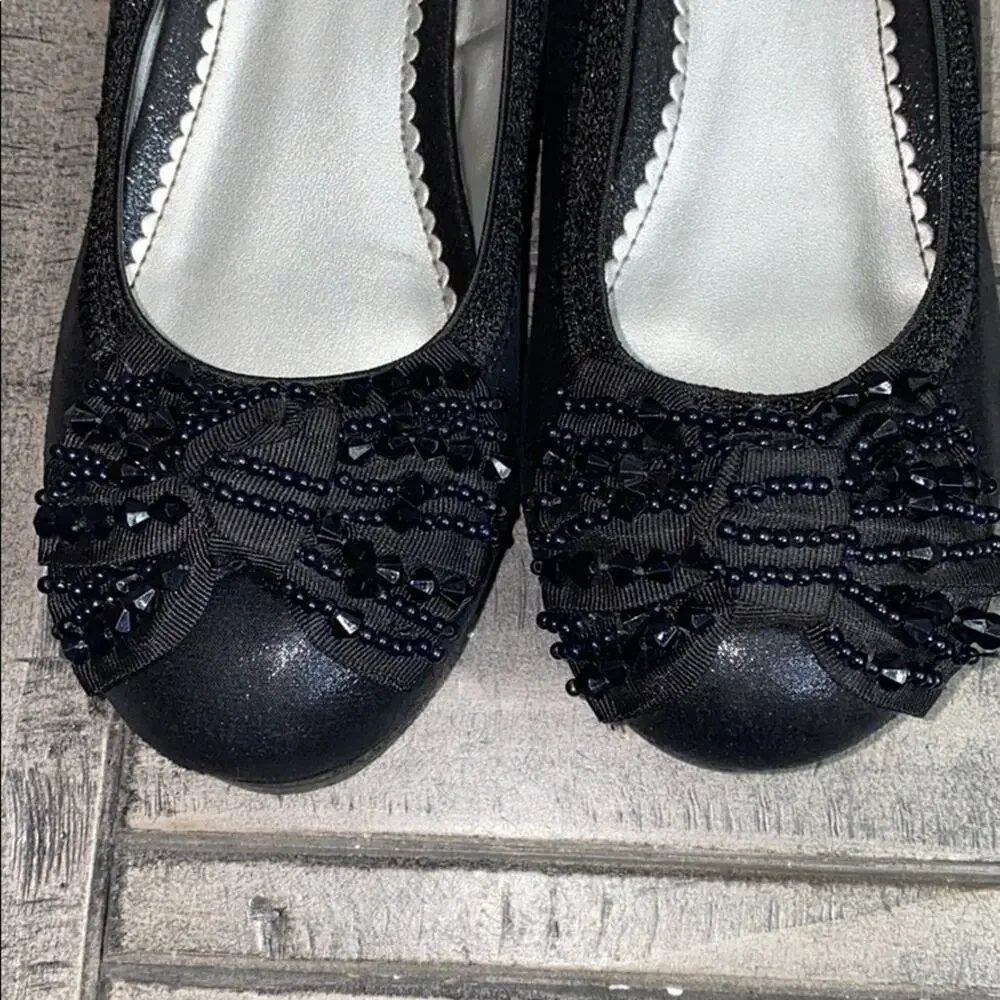 Justice Black Floral Beaded Bow Wedges 4